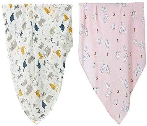 Chilsuessy Baby Musselin Swaddle Decke Tücher, 2 Stück Weich 120x120 cm Baby Bambus Baumwolle Swaddle, Pucktücher für Junge und Mädchen, Set E