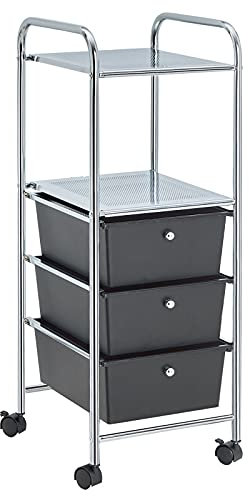 IDIMEX Rollcontainer GINA, schönes Badregal mit 3 Schubladen, praktischer Rollwagen mit 2 Böden, moderner Arbeitswagen in schwarz/Chrom