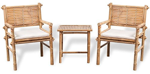 Catherinol 3-TLG. Bistro-Set mit Auflagen, Balkonmöbel Set, Garten Sitzgruppe, Camping Tisch, Garten Tisch Und Stuhl, Garten Möbelsets, Sitzgarnitur, Outdoor Stuhl, Bambus