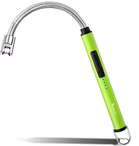 SUPRUS Accendicandele elettrico ad arco triplo accendino di sicurezza, alloggiamento in acciaio inox e gancio di sospensione con collo flessibile a 360° (giallo)