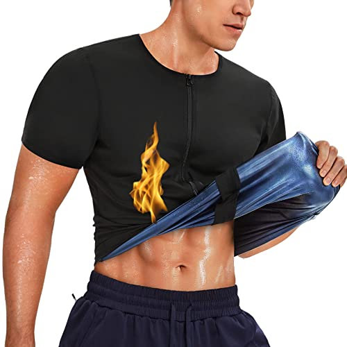 Bingrong Sauna Shirt Herren Abnehmen Schwitzanzug Sauna Weste Bauchweg Body Shaper Neopren Körperformer Saunaanzüge Shirt Fitness Korsett Schwitweste Shapewear Tank Top (Schwarz, XL)