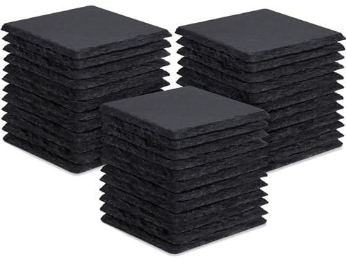 36 Stück Schiefer-Getränkeuntersetzer, GOH DODD 4 Zoll Schwarze Steinuntersetzer Set, Lasergravierte Blanko-Untersetzer mit Anti-Kratz-Boden für Zuhause, Büro, Küche, Wohnung, Bar, Quadrat