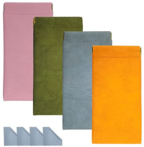 MaehSab 4 Stück weiche Sonnenbrillenetuis, weiches Brillenetui für Frauen Männer, PU Leder Brillenetui, Reisebrillenetui, mit 4 Stück Reinigungstuch