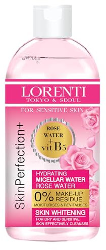 Lorenti Skin+ Micellar Water For Waterproof Makeup | Facial Cleanser & Makeup Remover | 0% Make-Up Residue | Any Skin Type 13.5 Fl Oz Rose Water 400 ml