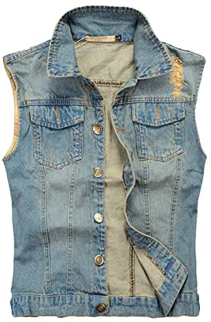 Men's Outwear Casual Jeans Gilet Jacket Motorcycle Cowboy Waistcoat Denim Vest Rock Jacket Biker Jacket Sleeveless Vest with Pockets