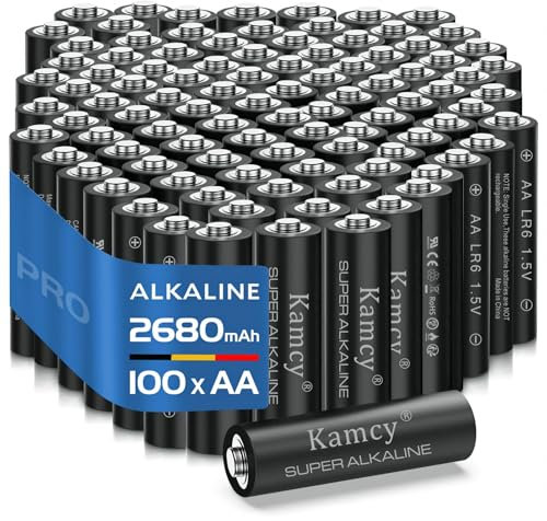 KAMCY Piles Alcalines AA, Lot de 100 Batteries 1,5V LR06, Piles AA polyvalentes pour Divers appareils électroniques, Longue durée et puissantes