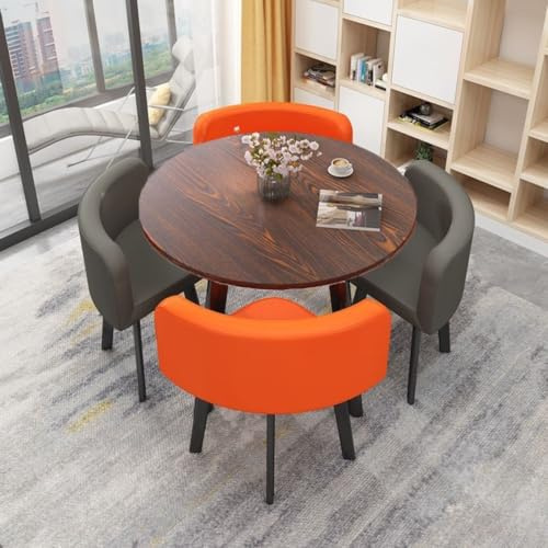 MAxba Konferenztisch Rund Esstisch mit 4 Stühlen Set Couchtisch Besprechungstisch Empfangtisch for Esszimmer, Küche & Wohnzimmer (Color : Orange Gray)