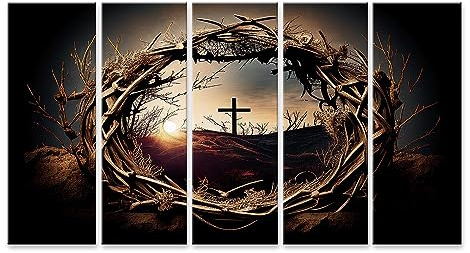 islandburner Bild auf Leinwand Ilustration Dornenkrone Kreuz Symbol Christentum Jesus Christus Bilder Wandbilder Poster JDPS-5P