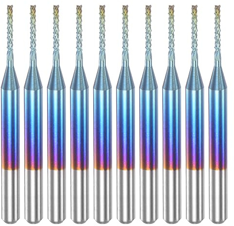 QUARKZMAN 10Stk Ende Fräsen CNC Fräser Bits 1/8 Schaft 1mm Blau Beschichtet Wolfram Karbid Fräsmaschine für PCB Acryl Holz Aluminum Metall