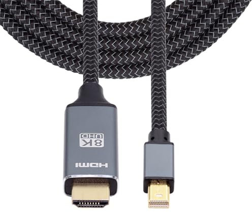 xiwai Mini DisplayPort 1.4 Source to HDMI 2.0 Display 5.9ft Cable 8K 60hz UHD 4K Aluminum Shell, Nylon Braided Mini-DP to HDMI Male Compatible with Monitor Projector