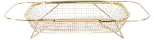 Küchensieb über der Spüle, 45,7 Cm, Küchensieb aus Edelstahl mit Ausziehbaren Griffen, Obstsiebe, Abtropfkorb für Küchenobst und Gemüse (GOLD)