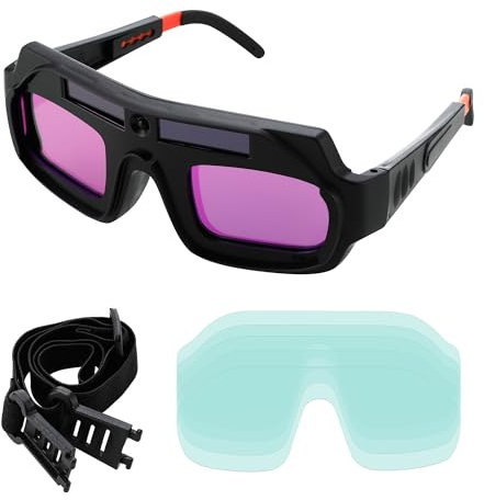 A.I.FORCE Auto Darkening Welding Goggles, Solar Powered True Color Anti-Glare Safety Welding Glasses for TIG MIG MMA Plasma Welding, Lightweight Welders Glasses with Protective Lens and Elastic Band