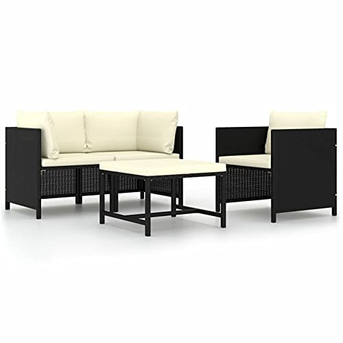 NITCA 4-TLG. Gartenlounge Rattan,Balkonmöbel Klein Schwarz,Lounge Klein Balkon,Balkonlounge,Gartensofa mit Auflagen,Lounge Sofa Terrasse Balkonmöbel Rattan(1xFußstütze+1xEinzelsofa+2xSofa-Eckteil)