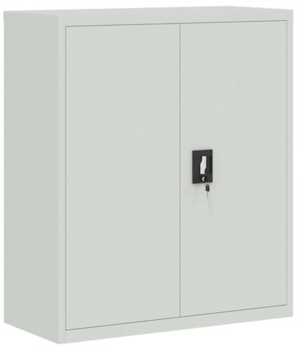 Aktenschrank, Mehrzweckschrank, Stahl-Aufbewahrungsschrank, 3 Ebenen, Doppeltüren, Schloss, verstellbare Ablagen, Werkzeugschrank für Garage Arbeitszimmer Wohnzimmer, Hellgrau 90x40x105 cm