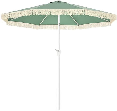 Outsunny Gartenschirm gerader Sonnenschirm neigbarer Außenschirm Fransenschirm mit Kurbel 8 Stäben Abm. Ø 2,65 x 2,45 H m grün