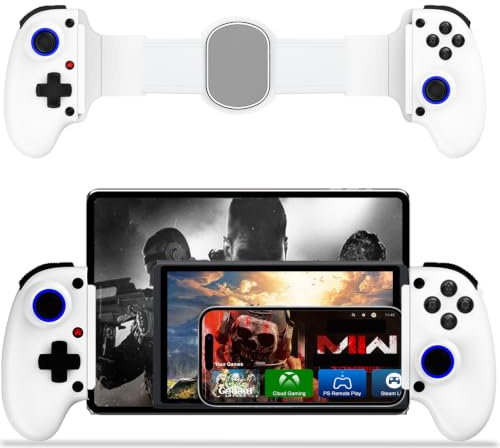 Mobile Cloud Gaming Controller for iPhone 16/15/14, iPad, Tablet, Android/PC/Switch/PS3/PS4 Gamepad Joystick with Turbo, Streaming on PS4/Xbox/PC, Hall Effect/Hall Trigger, 6-Axis Gyro Sensor White