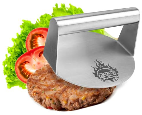 COM-FOUR® Prensa para hamburguesas de acero inoxidable 430 - Aplastador de hamburguesas de 14 cm - Prensa para hamburguesas apta para lavavajillas para hamburguesas uniformes