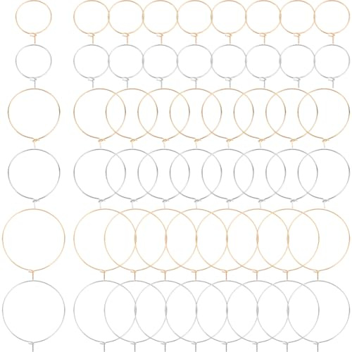 Beebeecraft 1 Box 60 Weinglas Anhänger Ringe 201 Edelstahl 3 Größen Ohrringe Perlenring Zum Basteln DIY Schmuck Weinglas Marker Ohrringe (Gold Silber)