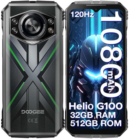 DOOGEE S cyber Pro Rugged Smartphone, 32(12+20) GB+512GB Helio G100, 10800mAh/33W 6,6 FHD+ 120Hz Smartphone, 50MP+32MP Telefono Indistruttibile, Android 14, IP68/IP69K/Dual SIM//NFC/OTG, Verde