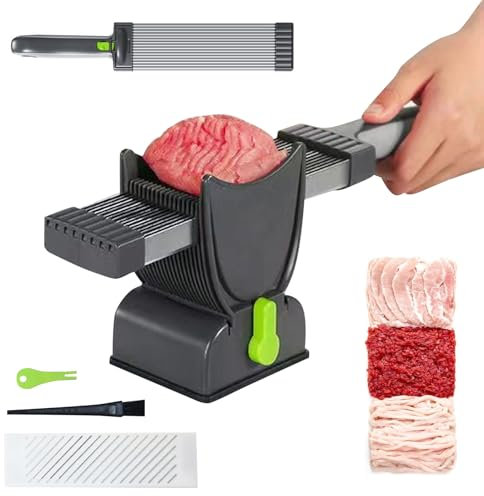Recitem Frischfleischschneider, Fleischschneider Für Frisches Rohes Fleisch, Dicke Einstellbar Auf 2 Oder 4 Mm, Lieferung Mit 2 Klingensätzen, Ein Schnitt Für 18 Scheiben, Schneidemaschine, Meat cutte