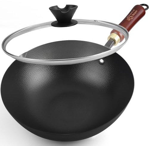 Souped Up Recipes 10 Inch Carbon Steel Wok for Electric, Induction and Gas Stoves (Lid and User Guide Video Included)