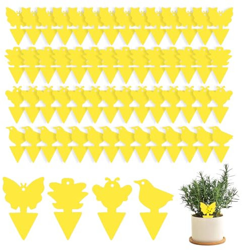 60 Pcs Fruit Fly Trap,Yellow Fly Catcher Double Sided Fungus Gnat Sticky Traps with Tightening Straps,Sticky Paper for Indoor and Outdoor Plant, Multiple Pests Control