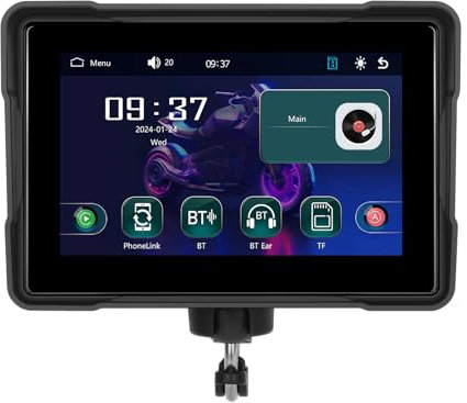 Wireless CarPlay Screen for Motorcycle, 5'' Waterproof Touchscreen Portable Carplay Android Auto for Motorbike, Airplay, EQ, Navigation/Siri, Dual Bluetooth