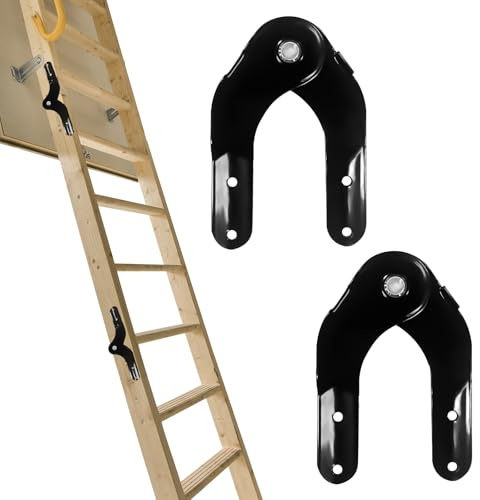 Dachbodenleiter Scharniere zum Herunterziehbare, Dachbodentreppe Ersatzteile für Aluleiter, Bodentreppe Zubehör für die Restaurierung Alten Dachbodenleitern, Schwarz, 2 Stück
