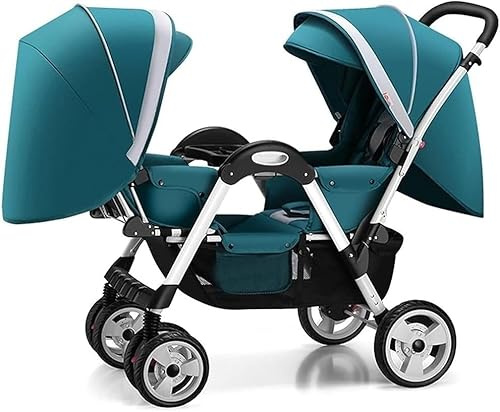 Doppio Passeggino Carrello in Tandem per Il Nuovo Ombrello Twist Passeggino Passeggino Passeggino Twin Baby Pram Ammortizzante per Neonato E Bambino Seggiolino Auto E Sdraiarsi, Green
