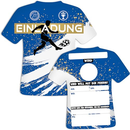 Moosthaler Fußball Trikot Einladungskarten Kindergeburtstag Junge - Blau | Trikot Design, Ausgefallenes Design, Fussball Motto Party, Coole Geburtstagseinladungen