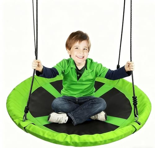 Saucer Tree Swing 40 Inch 600lb Weight Capacity with 2pcs Hanging Straps, 900D Oxford Fabric Waterproof Durable Steel Frame and Carabiner for Kids Adults with Pillow,for Backyard (Green)