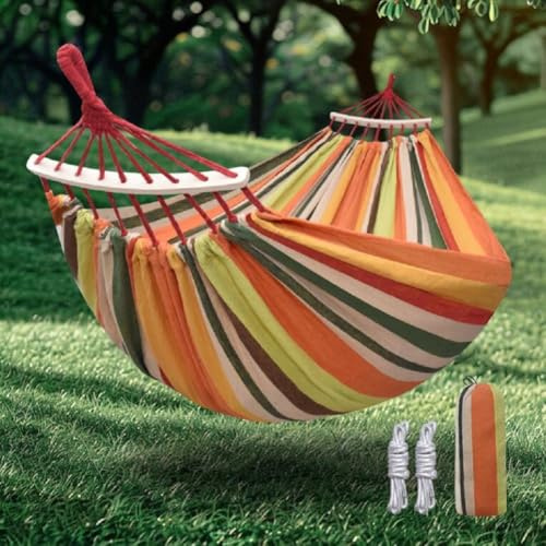 Amaca in cotone con cinghie per alberi, amaca portatile in tessuto con barra in legno curva, borsa da viaggio compatta, ideale per interni, giardino, patio, balcone