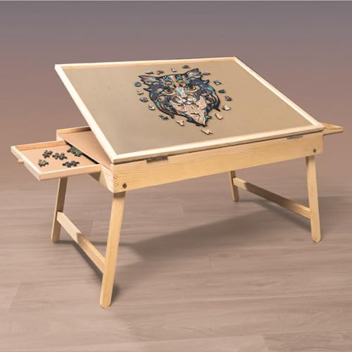 Gr8 Home Adjustable Wooden 1000 Piece Jigsaw Puzzle Table With Folding Legs Foldable Stand Easel Tilting Angle Tiltable Board With 2 Storage Drawers