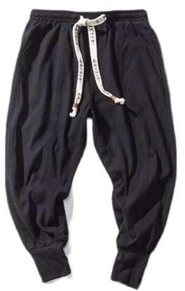 kirakuco Riku - Pantalon Harem Confort en Coton Pantalon pour Homme EU Taille, Couleur Unie, Style Décontracté, Coupe Ample, Taille Extensible avec Cordon Règlable