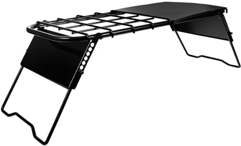 Garneck Portable Folding Outdoor Camping Table with Adjustable Height Metal Frame, Mini Mesh Grill Stand, Lightweight Foldable Picnic Table for Hiking, Beach, Barbecue and Backpacking