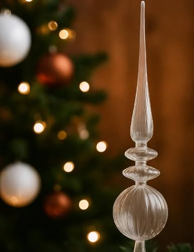 Puntale Albero Di Natale In Vetro Trasparente - Decorazione Elegante E Raffinata Per Alberi Natalizi 48cm