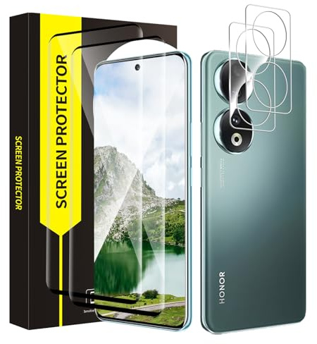 Carantee 2 + 2 pellicole protettive in vetro temperato per Honor 90 5G, 3D senza bolle con protezione della fotocamera, anti-impronte, antigraffio, HD Premium pellicola protettiva per display per
