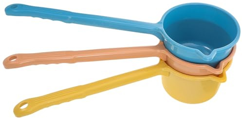 PAMINGONO Cucharón de Plástico Multiusos 3 Piezas (amarillo, Rosa, Azul) Mango Largo Ergonómico para Cocina, Baño y Riego de Plantas, Cuchara para Agua Doméstica y Utensilio de Cocina