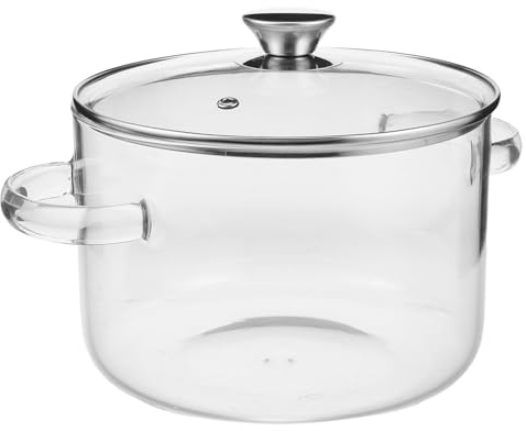 OSOLADY Olla de vidrio con tapa para cocción a fuego lento en estufa - 3.5 L/118.4 oz. Olla de vidrio borosilicato transparente resistente al calor para sopas, pastas y comidas familiares. Apta para