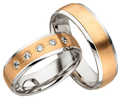 2x 585 Gold Eheringe Partnerringe Trauringe Hochzeitsringe in Rotgold und Weißgold *mit Gravur und Steinen* JC012