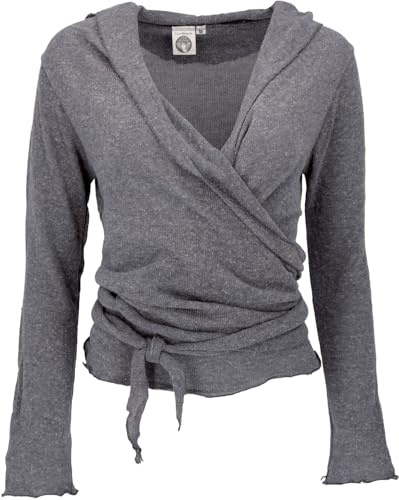 GURU SHOP Wickelshirt, Baumwollstrick Pullover, Wickeljacke | Baumwolle, V-Ausschnitt, raffinierte Wickeloptik, normaler Schnitt, vielseitig kombinierbar, ideal für Alltag