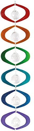 CIM Metall Windspiel - Crystal Rainbow Chain OVAL - 56cm x 10cm - 6 Ovale mit Glitzerpigmenten und Facettschliff-Kugeln inklusiv Aufhängung - attraktive Raum- und Garten-Dekoration
