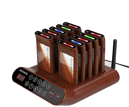 Retekess T116A Pager System, 10 Pagers, Mini Kundenrufsystem Sound Flash Tipps, 999 Kanäle 300 M, Lichtfarbe & Ladeanzeige, Pager Rufsystem, Funkrufsysteme für Restaurant Hotel Street Food