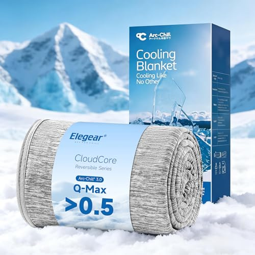 Elegear Cooling Blanket for Night Sweats, Q-Max 0.5 Arc-Chill 3.0 Cool Fiber Summer Throw for Bed Sofa Chair Travel Adult Kids, Comfort, Lightweight, Double/Super King Size, 200x220cm, Gray
