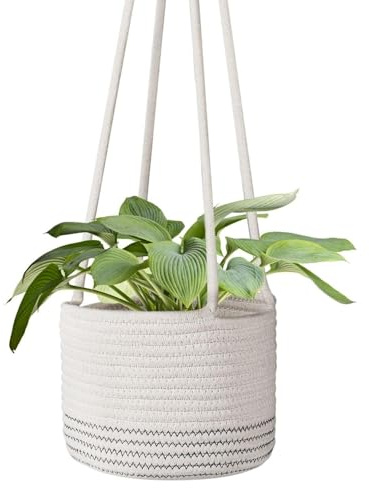 Flexzion Makramee Blumenampel bis zu 17,8cm Pflanzen, Hängende Blumentopf mit 50,8cm Baumwollseil, Hängeampel Halter Aufhänger Boho Deko Wanddekoration für Innen Außen Balkon, Beige