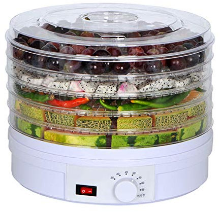 Qis.GH 5 Tray Food Dehydrator BPA-Free, Food Dryer Fruit Dehydrater Timer Mushroom Vegetable Fruit Dryer, 35~70℃ Temperature Setting