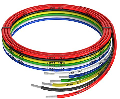 10awg Silicone Electrical Wire Cable 6 Colors (5ft Each) 10 Gauge Hookup Wires kit Stranded Tinned Copper Wire Flexible and Soft