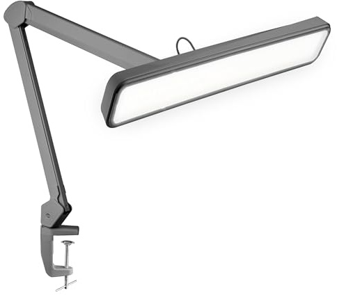 Neatfi Lámpara de Trabajo – 30W, Pantalla de 56 cm de Ancho, 4 Niveles de Brillo, Lámpara LED para Mesa de Manicura, Manualidades y Oficina (Plata, No-CCT con Abrazadera)