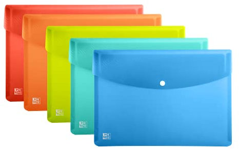 Oxford Dokumententasche A5, transparenter Kunststoff, 5 Farben, 5 Stück, Orange,Rot,Blau,Gelb,Grün