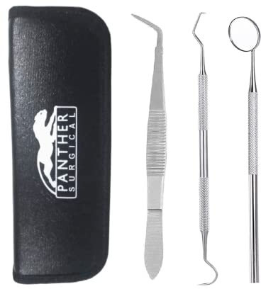 Stainless Steel Dental Tool Kit Set of 3 Pieces with Mirror, Tweezers,Pick Calculus Plaque Remover Repair Filling Kit for Home Use